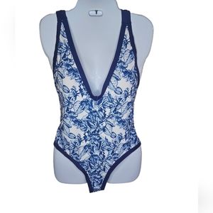 Women's blue,white V-neck strap swimsuit size M